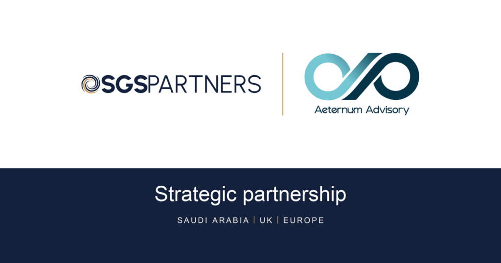 SGS & Partners and Aeternum Advisory logos: strategic partnership, Saudi Arabia, UK, Europe